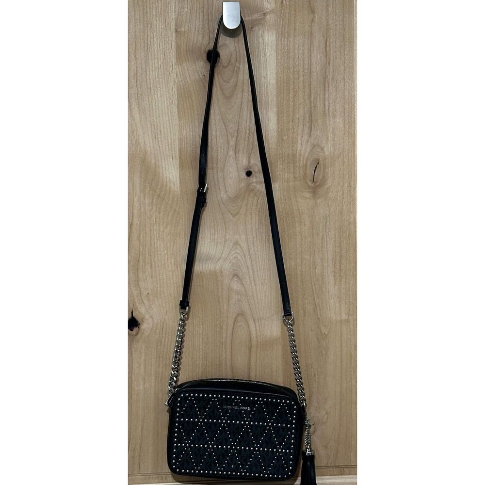 Michael Kors Black Signature Coated Twill Crossbody with Studs NWOT
